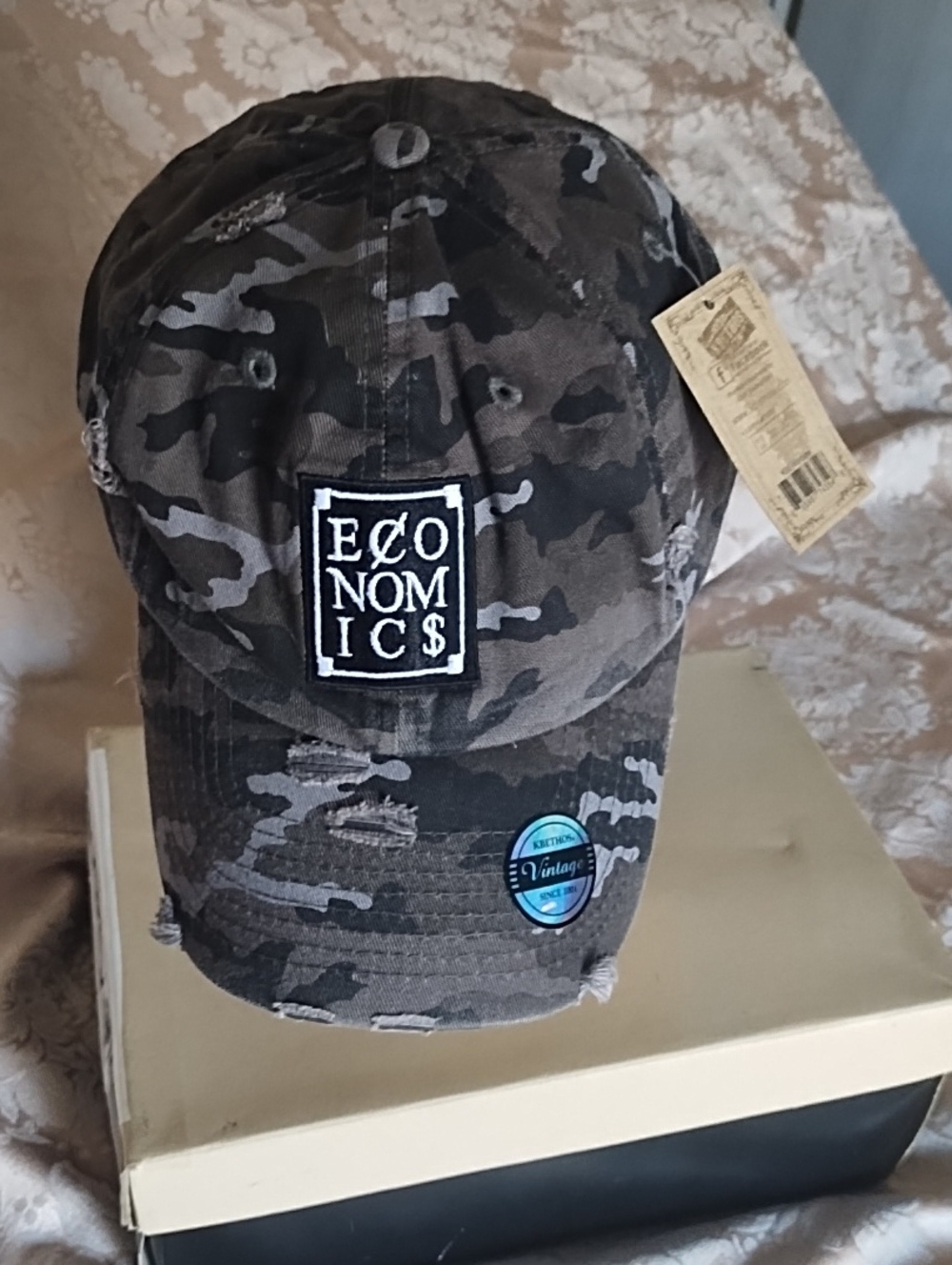 KBETHOS Dark Gray Camo Baseball Cap with 'ECONOMICS' Patch